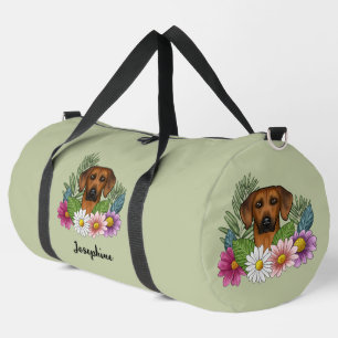 Sac De Sport Tête de Ridgeback de Rhodésie Fleurs Colorées Vert