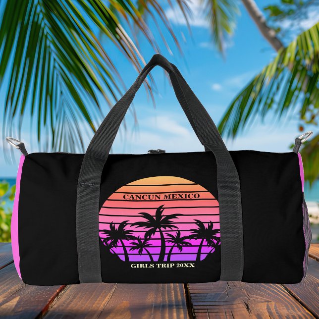 Sac De Sport Tropical Pink Black Palm Trees Custom Beach Trip (Créateur téléchargé)