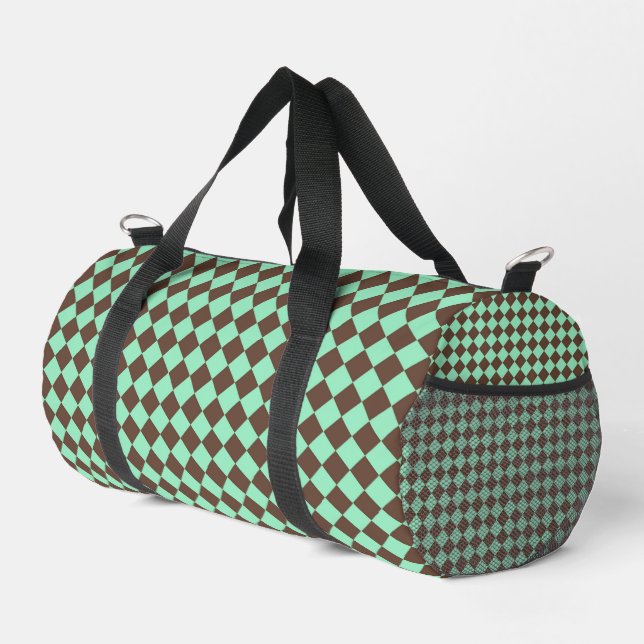 Sac De Sport Vert Marron Diamant Motif Damier Petit (Coin droit)
