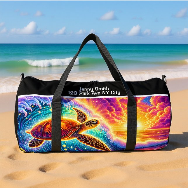 Sac De Sport Vibrant Sunset Turtle Travel Monogram Personalize (Créateur téléchargé)