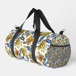 Sac De Sport Vintage Yellow Orange Folk Floral Blue Leaf