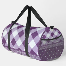 Sac De Sport Violet blanc À damiers Polka Dot Floral Damask Art