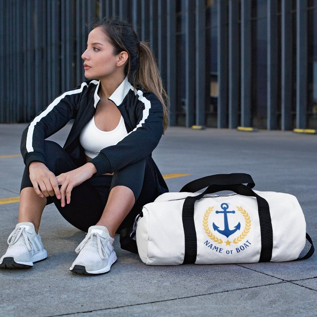 Sac De Sport Votre bateau ou nom Ancre Gold Laurel Feuille Star (Two sizes to choose from. Easily edit and change the bag to any color if needed.)