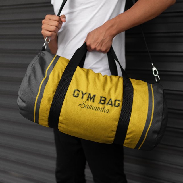 Sac De Sport Yellow & Gray Sport Typography Gym Bag Custom Name (Créateur téléchargé)