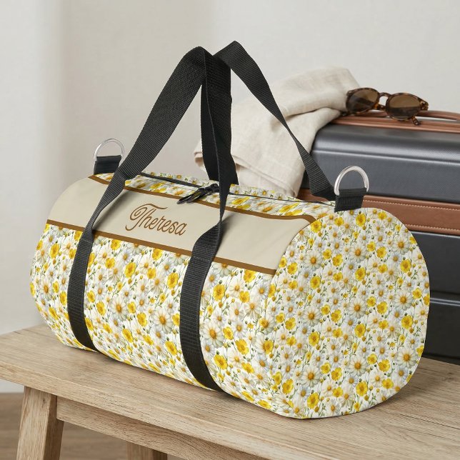 Sac De Sport Yellow Wildflowers Pattern Monogram Name (Créateur téléchargé)