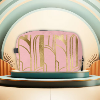 Sac de toilette luxueux Art Déco rose et or