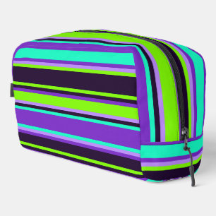 Sac de toilette rayé violet, aqua et chartreuse