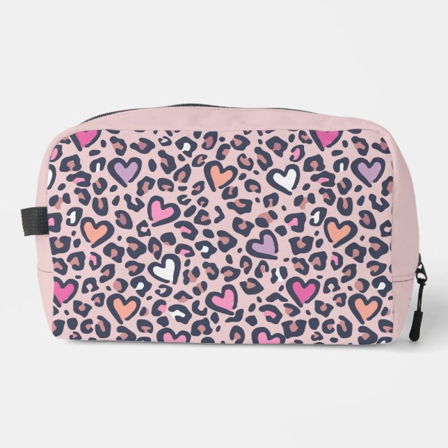 Sac de toilette sur mesure élégant | Coeur léopard (Recto)