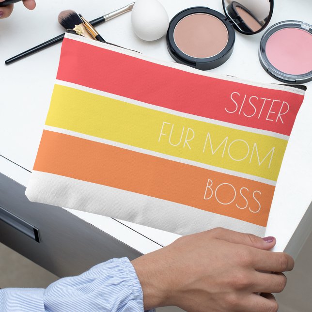 Sac de toilette Tendance de la Fête des Mères (This modern, trendy typography accessory pouch features pink, orange and yellow stripes.)