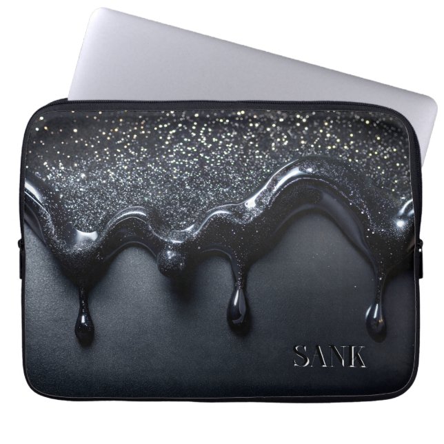 Sac d'ordinateur portable noir avec paillettes cou (Devant)