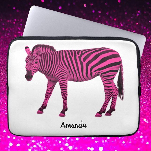 Sac électronique Zebra rose chaud avec votre nom (Créateur téléchargé)