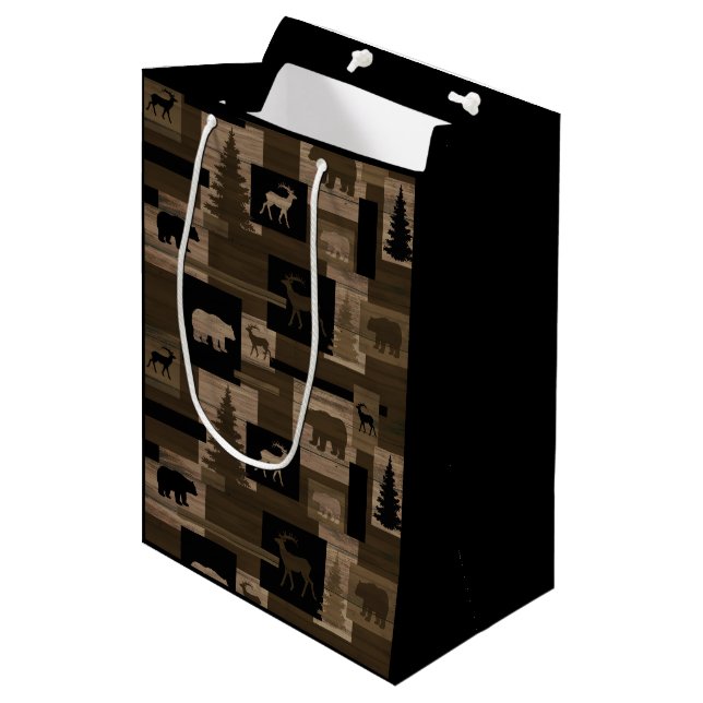 Sac en bois rustique de cadeau de motif d'orignaux (Devant Angle)