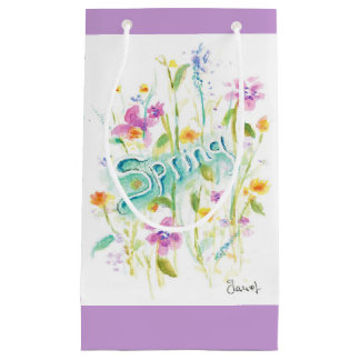 Sac en papier cadeau motif fleurs lavande violette