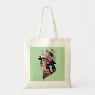 Sac Femme Esprit Sauvage avec Loup et Totem Animal