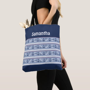 Sac fourre bleu blanc rouge ancres monogramme