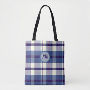 Sac fourre-tout à carreaux bleus avec monogramme p