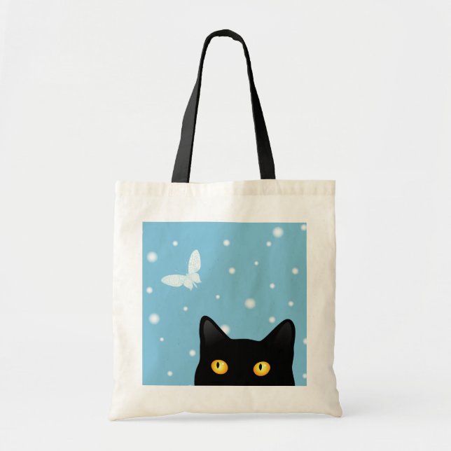 Sac fourre-tout à chat noir et à papillon de neige (Devant)