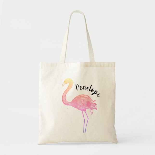 Sac fourre-tout à Flamant rose avec le nom (Devant)