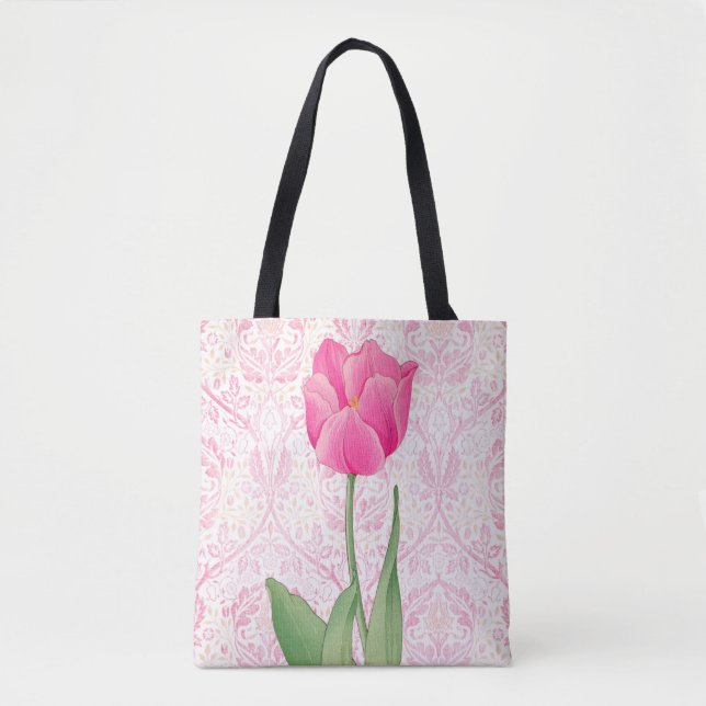 Sac fourre-tout à fleurs rose Tulip de style vinta (Devant)