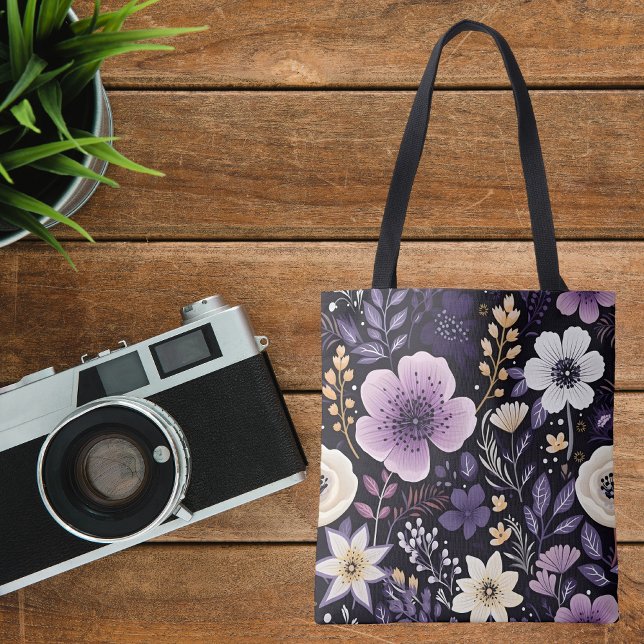 Sac fourre-tout à fleurs violettes personnalisé po (floral tote bag, best mom ever gift, bridesmaid proposal gift, bachelorette gift bag, birthday gift)