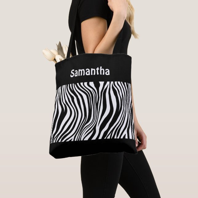 Sac fourre-tout à impression zèbre noir et blanc M (De près)