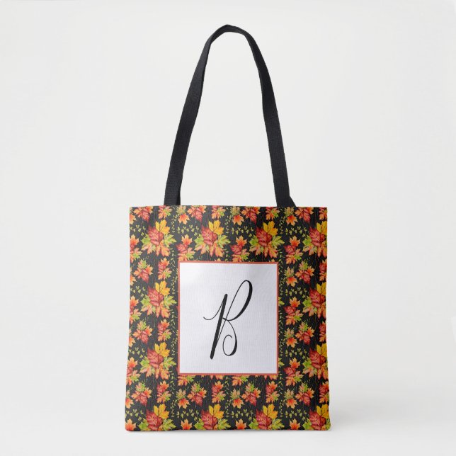 Sac fourre-tout à monogramme à motif de feuilles d (Devant)