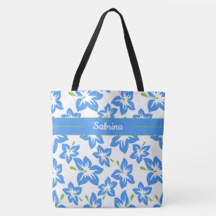 Sac fourre-tout à monogramme à motif d'hibiscus bl