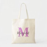 Sac fourre-tout à monogramme en lavande avec nom e