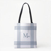 Sac fourre-tout à monogramme et carreaux bleus