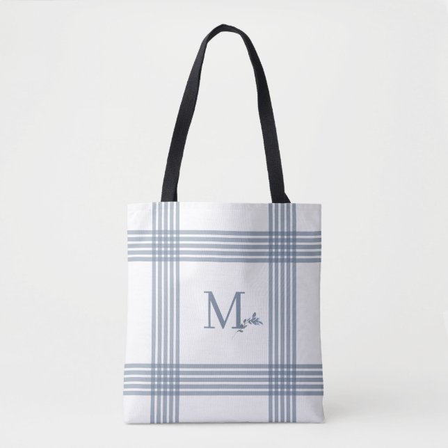 Sac fourre-tout à monogramme et carreaux bleus (Devant)