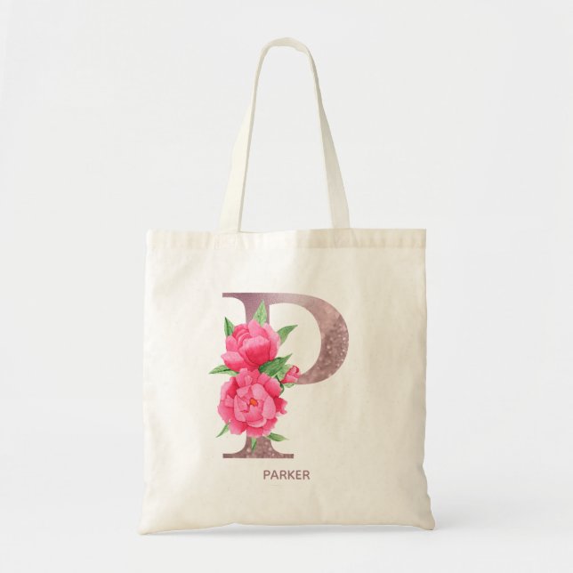 Sac fourre-tout à monogramme floral personnalisé a (Devant)