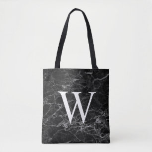 Sac fourre-tout à monogramme initial en marbre noi