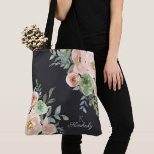 Sac fourre-tout à monogramme initial pastel marine