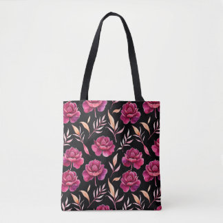 Sac fourre-tout à motif botanique amarante foncé