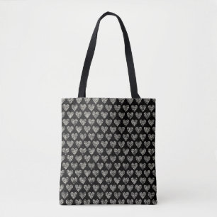 Sac fourre-tout à motif cœur noir et blanc chic