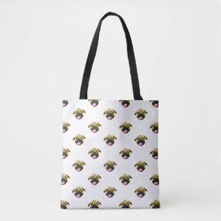 Sac fourre-tout à motif de pug blanc
