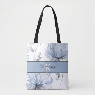 Sac fourre-tout à motif floral aquarelle et monogr