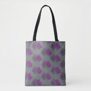 Sac fourre-tout à motif floral gris pourpre