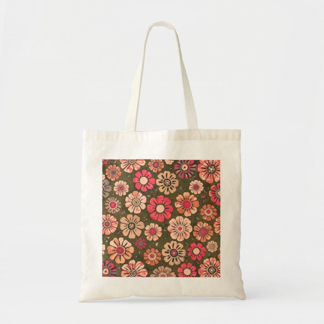 Sac fourre-tout à motif floral rétro des années 70 (Devant)