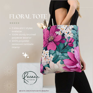 Sac fourre-tout à motif floral rose et vert inspir