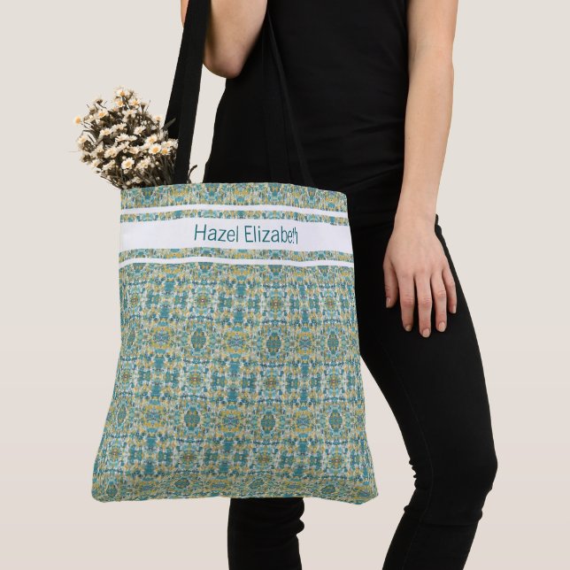 Sac fourre-tout à motif moderne bleu paon (De près)