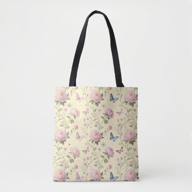 Sac fourre-tout à papillons floraux avec pivoines (Devant)