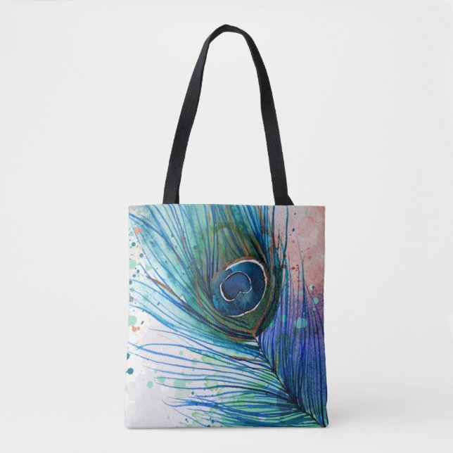 Sac fourre-tout à plume de paon d'aquarelle (Devant)