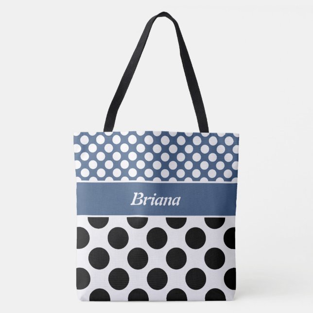 Sac fourre-tout à points polka bleu et blanc tenda (Devant)