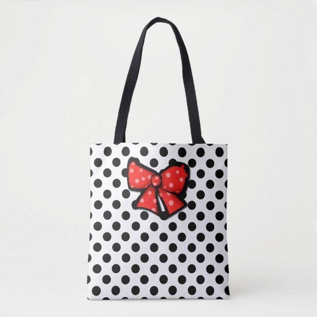 Sac fourre-tout à points Polka noir et blanc (Devant)