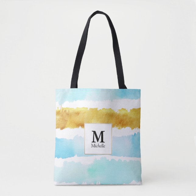 Sac fourre-tout à rayures bleu et or (Devant)