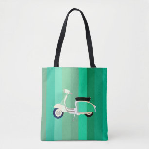 Sac fourre-tout à rayures vertes rétro scooter