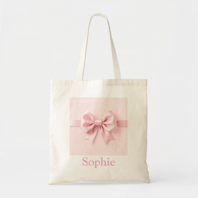 Sac fourre-tout à ruban rose personnalisable (Devant)