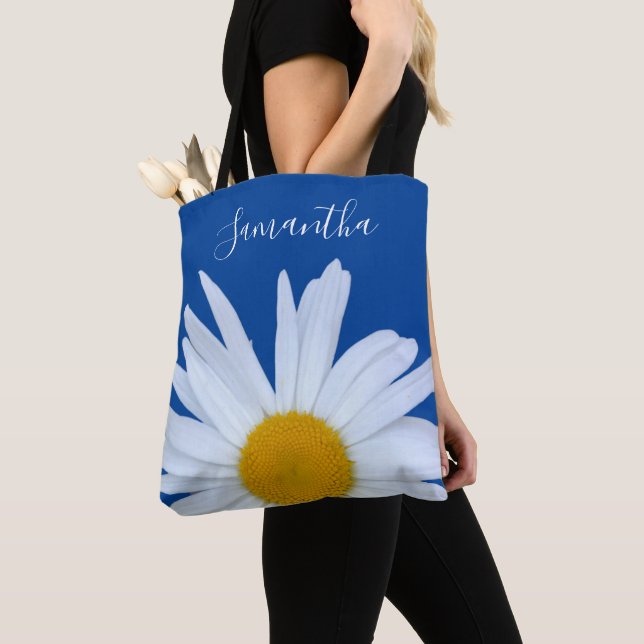 Sac fourre-tout à script blanc bleu bleu marine (De près)
