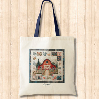 Sac fourre-tout à thème quilt Red Barn Faux Patchw